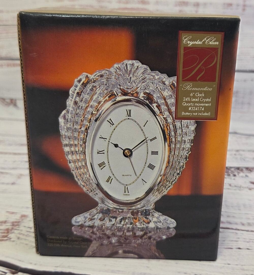 Crystal Clear "Romantica"  Lead Crystal Quartz Clock 6" NIB